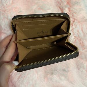 Dark Brown Monogram Zip Card Holder Wallet